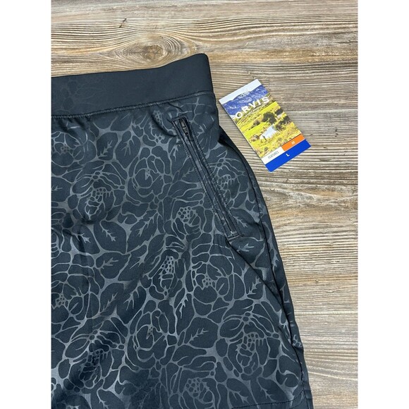 NWT Orvis Travel Skort Women’s L Black Rose Embossed Pull On Stretch Athleisure - Picture 2 of 16